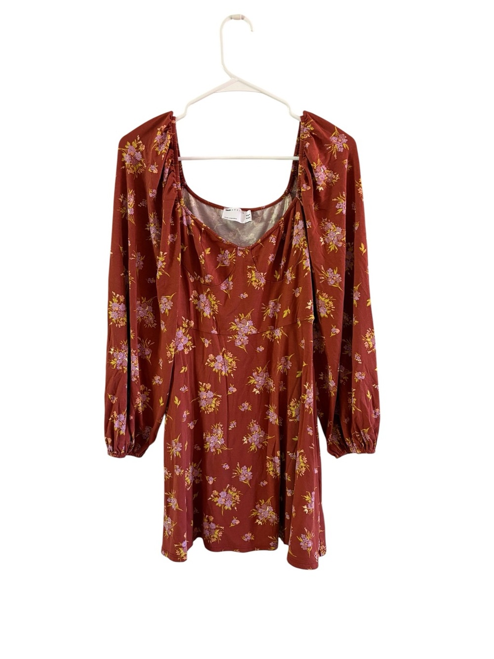ASOS DESIGN Rust Floral Long Sleeve Scoop Neck Mini Dress US size 6